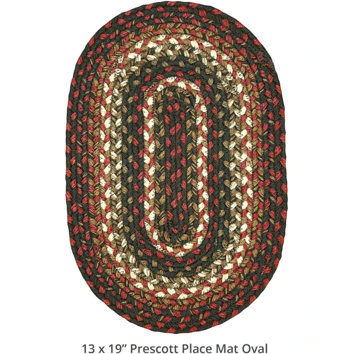 Homespice Decor Jute Braided Accessories Prescott Black 240055PS 13 in. X 19 in. Set of 4 Oval Rug