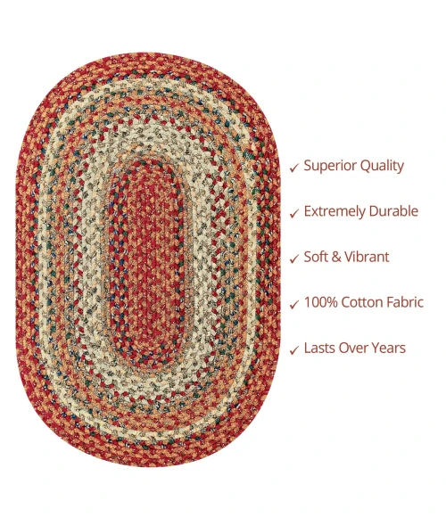 Homespice Decor Cotton Braided Pumpkin Pie Red 400161 27 in. X 45 in. Oval Rug