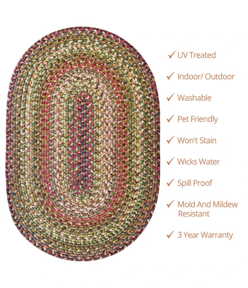 Homespice Decor Ultra Durable Braided Rainforest Green 306166 8 ft. X 10 ft. Oval Rug