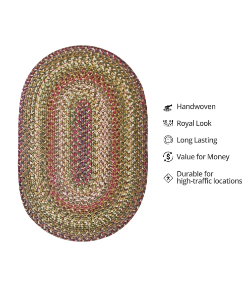 Homespice Decor Ultra Durable Braided Rainforest Green 303165 4 ft. X 6 ft. Oval Rug