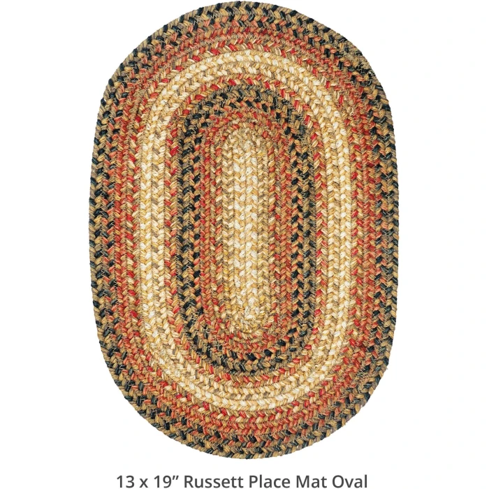 Homespice Decor Jute Braided Accessories Russett Beige 240049PS 13 in. X 19 in. Set of 4 Oval Rug