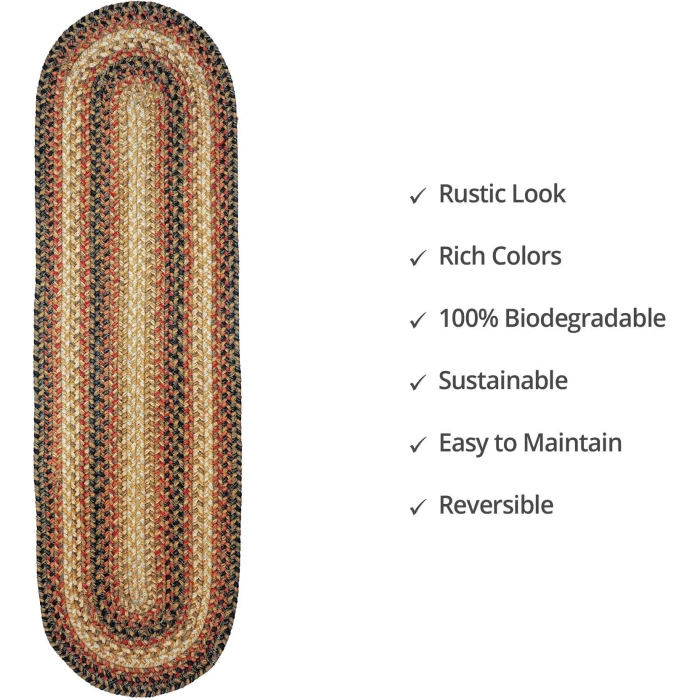 Homespice Decor Jute Braided Accessories Russett Beige 240093PS 8 in. X 28 in. Set of 2 Oval Rug