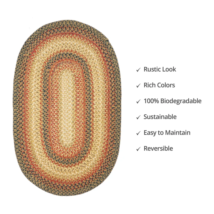 Homespice Decor Jute Braided Russett Beige 501042 20 in. X 30 in. Oval Rug