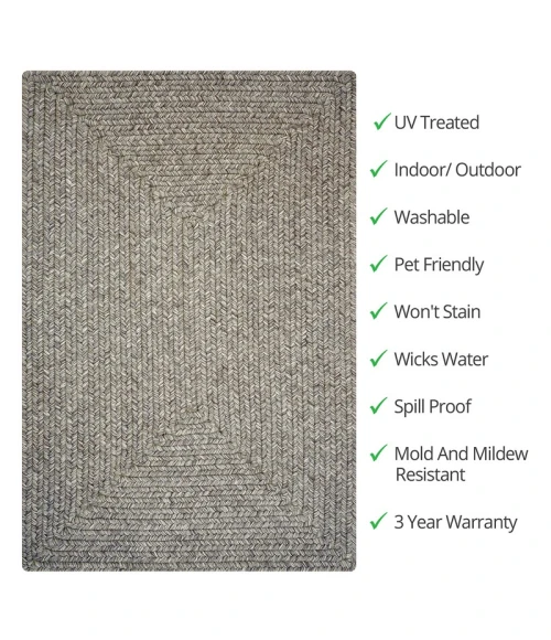 Homespice Decor Ultra Durable Braided Slate Light Grey 315564 6 ft. X 9 ft. Rect Rug