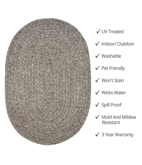 Homespice Decor Ultra Durable Braided Slate Light Grey 300560 27 in. X 45 in. Oval Rug