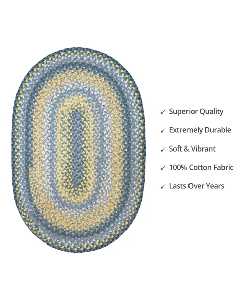 Homespice Decor Cotton Braided Sunflowers Blue 406316 8 ft. X 10 ft. Oval Rug