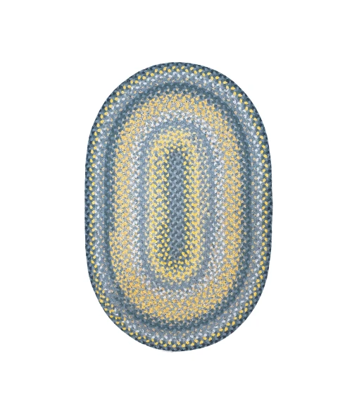 Homespice Decor Cotton Braided Sunflowers Blue 406316 8 ft. X 10 ft. Oval Rug