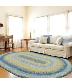 Homespice Decor Cotton Braided Sunflowers Blue 404312 5 ft. X 8 ft. Oval Rug