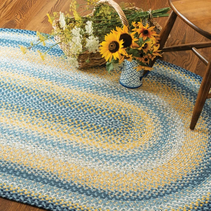 Homespice Decor Cotton Braided Sunflowers Blue 454317 20 in. X 30 in. Rect Rug