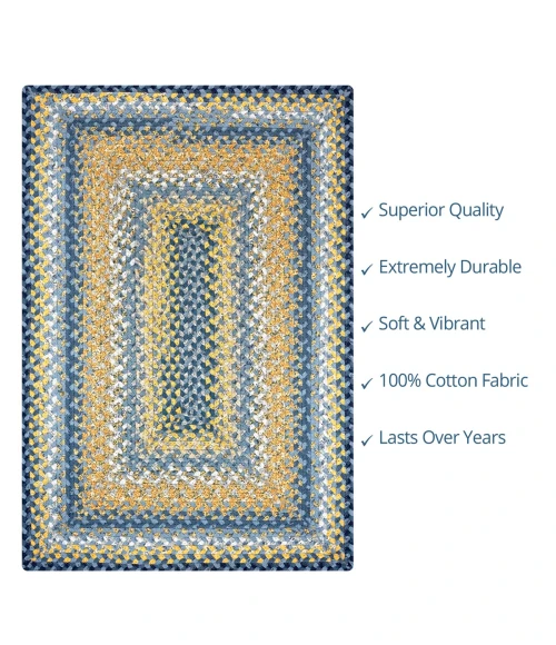 Homespice Decor Cotton Braided Sunflowers Blue 410313 27 in. X 45 in. Rect Rug