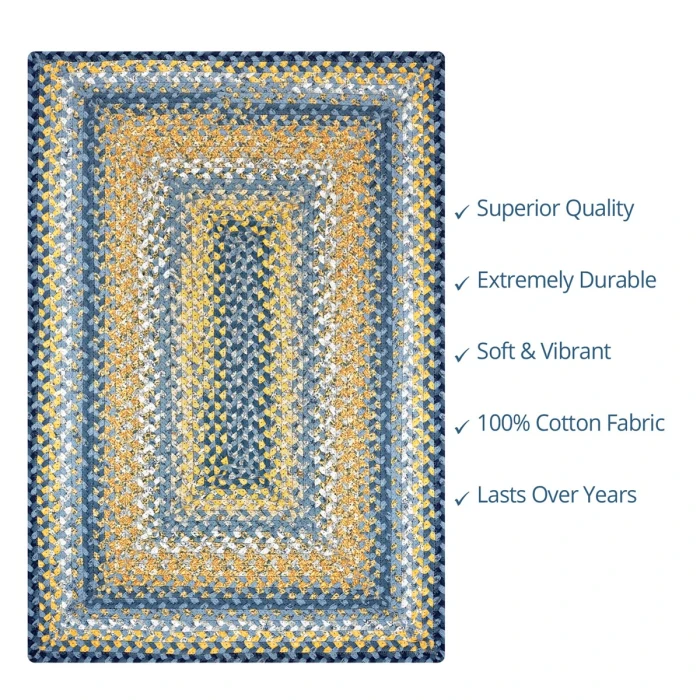 Homespice Decor Cotton Braided Sunflowers Blue 410313 27 in. X 45 in. Rect Rug