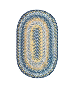 Homespice Decor Cotton Braided Sunflowers Blue 453310 20 in. X 30 in. Oval Rug