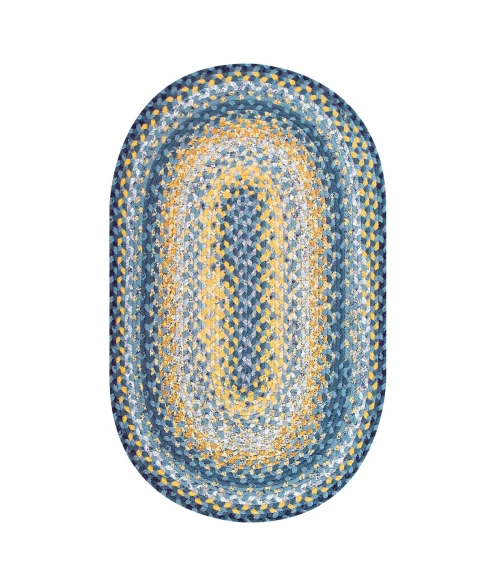 Homespice Decor Cotton Braided Sunflowers Blue 453310 20 in. X 30 in. Oval Rug