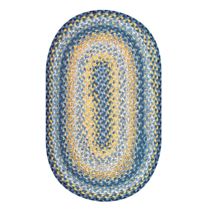 Homespice Decor Cotton Braided Sunflowers Blue 453310 20 in. X 30 in. Oval Rug