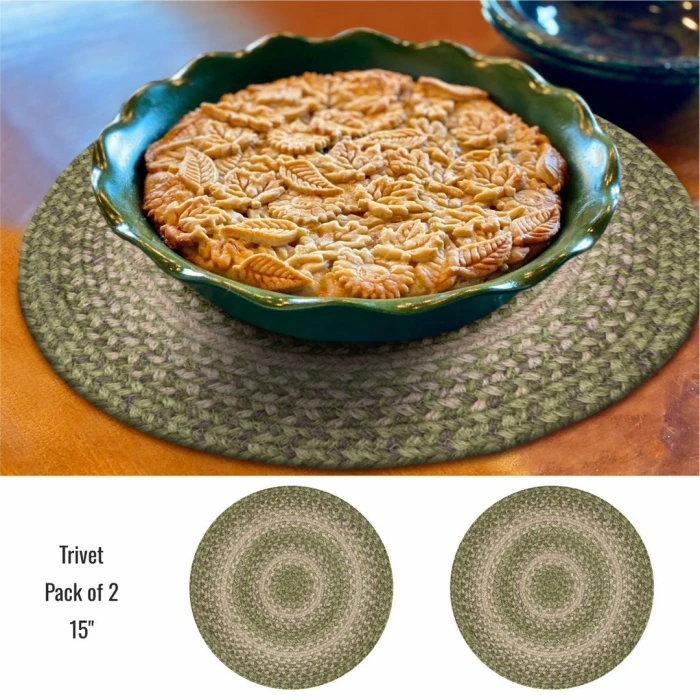 Homespice Decor Jute Braided Accessories Green & Tan Grassland 15in. Set of 2 Round Rug