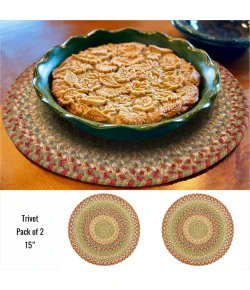 Homespice Decor Jute Braided Accessories Azalea Multi 240039PS 15 in. Set of 2 Round Rug