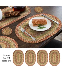 Homespice Decor Jute Braided Accessories Azalea Multi 240053PS 13 in. X 19 in. Set of 4 Oval Rug