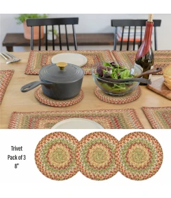 Homespice Decor Jute Braided Accessories Azalea Multi 240021PS 8 in. Set of 3 Round Rug