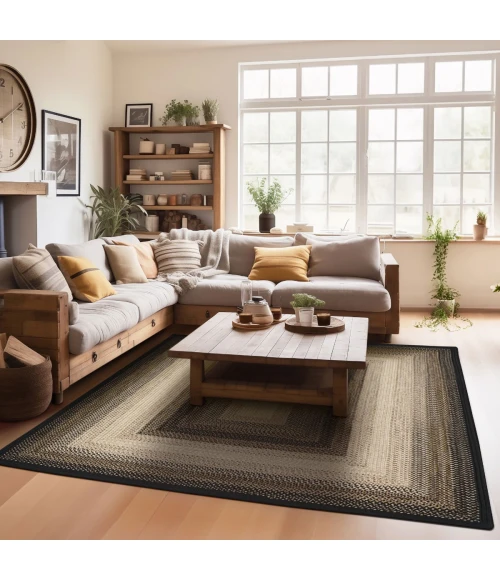 Homespice Decor Ultra Durable Braided Rug Black & Tan Black Mist 10in. x 10in. Rect. Rug