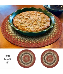 Homespice Decor Jute Braided Accessories Chester Red 240033PS 15 in. Set of 2 Round Rug