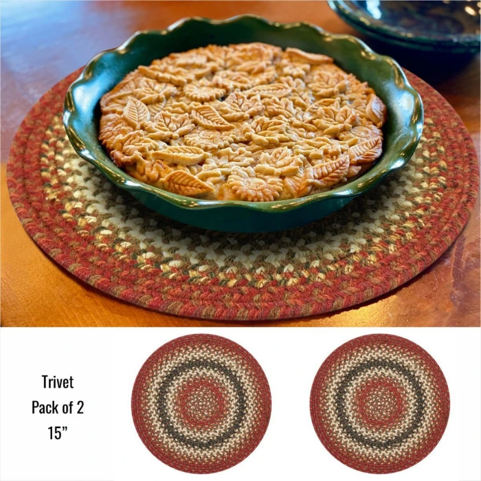 Homespice Decor Jute Braided Accessories Chester Red 240033PS 15 in. Set of 2 Round Rug