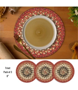 Homespice Decor Jute Braided Accessories Chester Red 240025PS 8 in. Set of 3 Round Rug