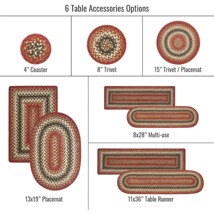 Homespice Decor Jute Braided Accessories Chester Red 571717 11 in. X 36 in. Oval Rug