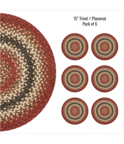 Homespice Decor Jute Braided Accessories Chester Red 240163PS 15 in. Set of 6 Round Rug