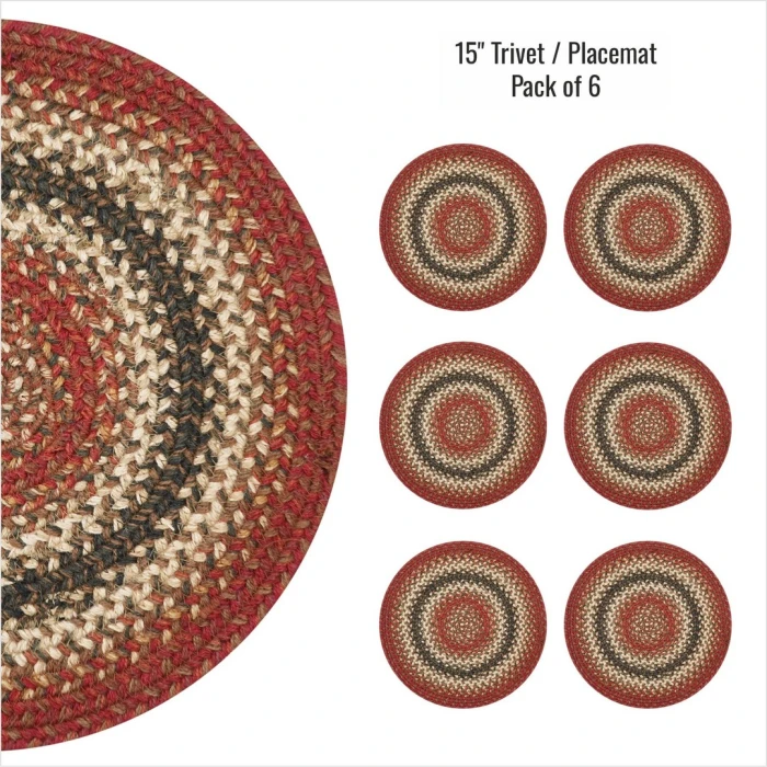 Homespice Decor Jute Braided Accessories Chester Red 240163PS 15 in. Set of 6 Round Rug