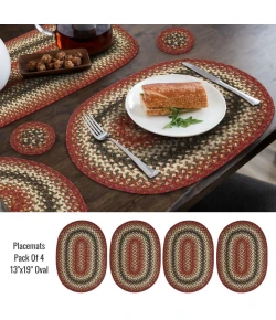Homespice Decor Jute Braided Accessories Chester Red 240057PS 13 in. X 19 in. Set of 4 Oval Rug