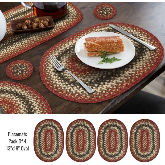 Homespice Decor Jute Braided Accessories Chester Red 240057PS 13 in. X 19 in. Set of 4 Oval Rug