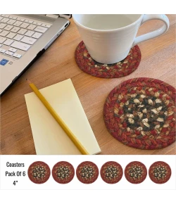 Homespice Decor Jute Braided Accessories Chester Red 240009PS 4 in. Set of 6 Round Rug