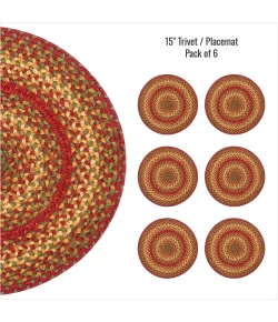 Homespice Decor Jute Braided Accessories Cider Barn Red 240168PS 15 in. Set of 6 Round Rug