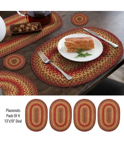 Homespice Decor Jute Braided Accessories Cider Barn Red 240052PS 13 in. X 19 in. Set of 4 Oval Rug