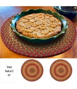 Homespice Decor Jute Braided Accessories Cider Barn Red 240038PS 15 in. Set of 2 Round Rug