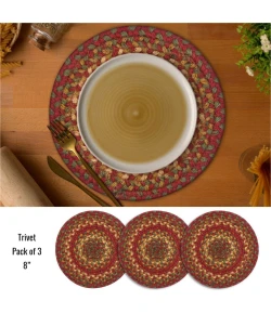 Homespice Decor Jute Braided Accessories Cider Barn Red 240020PS 8 in. Set of 3 Round Rug