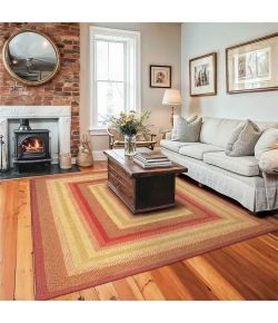 Homespice Decor Jute Braided Rug Cranberry Red & Gold Cider Barn 10in. x 10in. Rect. Rug