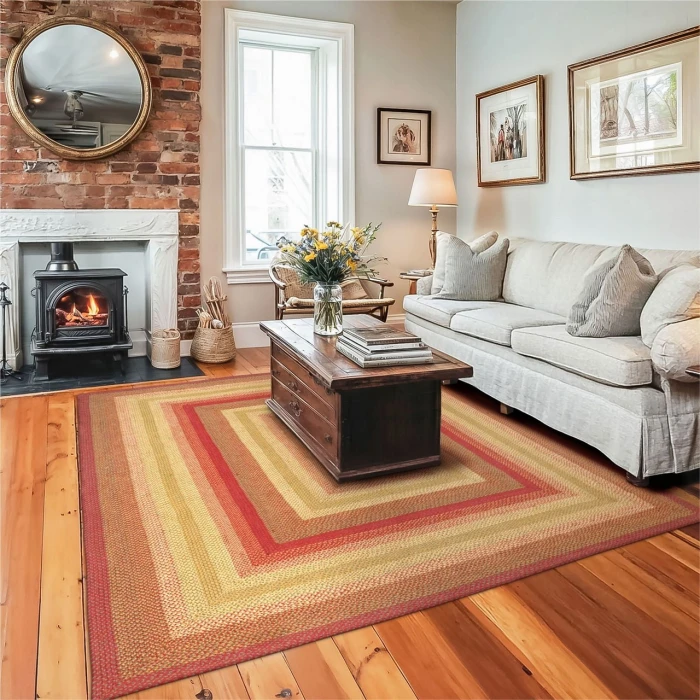 Homespice Decor Jute Braided Rug Cranberry Red & Gold Cider Barn 10in. x 10in. Rect. Rug