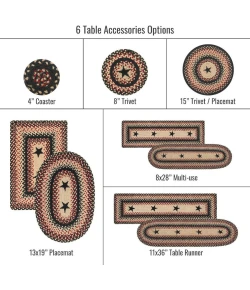 Homespice Decor Jute Braided Accessories Primitive Star Gloucester Black 240152PS 8 in. X 28 in. Set of 13 Rect Rug