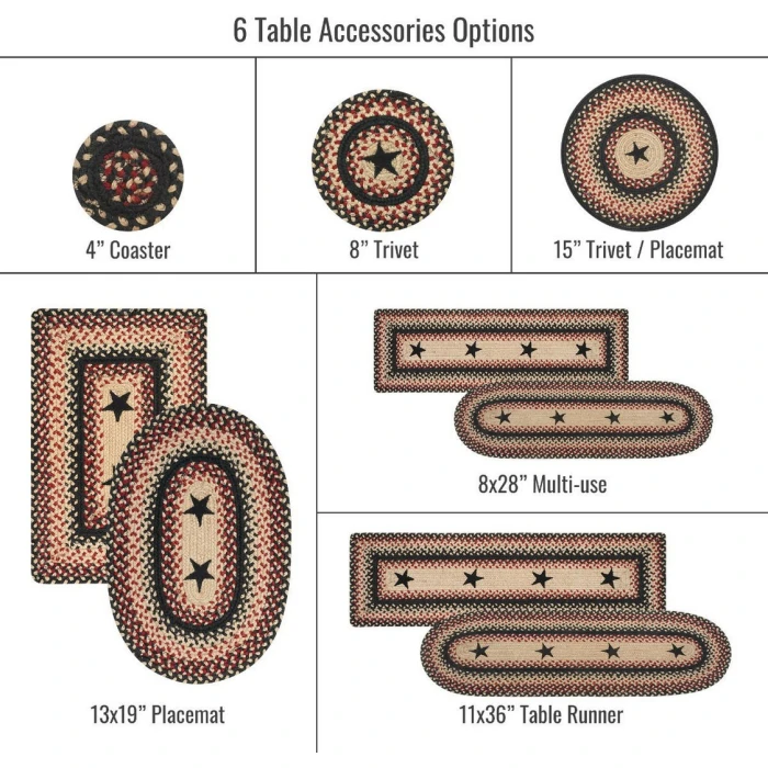 Homespice Decor Jute Braided Accessories Primitive Star Gloucester Black 571755 11 in. X 36 in. Oval Rug
