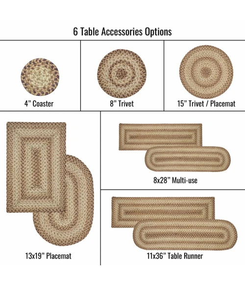 Homespice Decor Jute Braided Accessories Multi Color Cookie Dough 15in. Set of 2 Round Rug