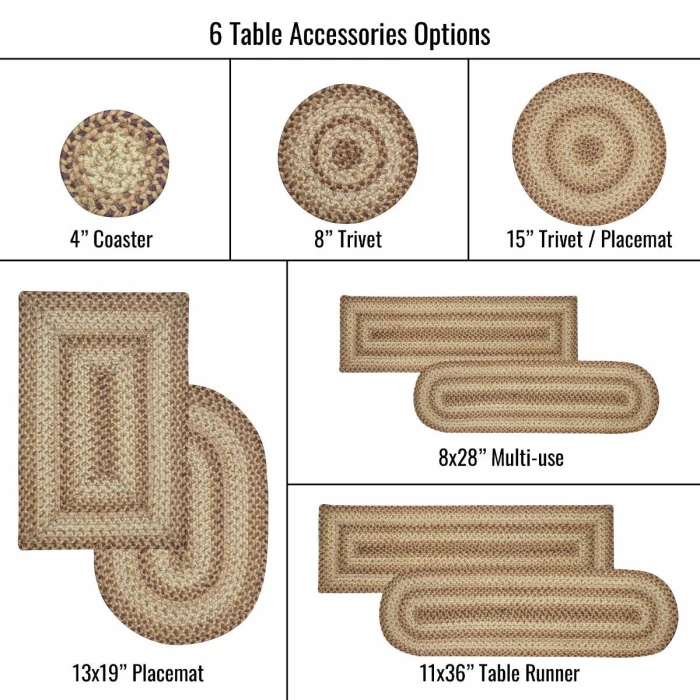 Homespice Decor Jute Braided Accessories Multi Color Cookie Dough 8in. x 28in. Set of 13 Oval Rug