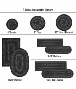 Homespice Decor Jute Braided Accessories Black Jet Black 8in. x 28in. Set of 13 Oval Rug