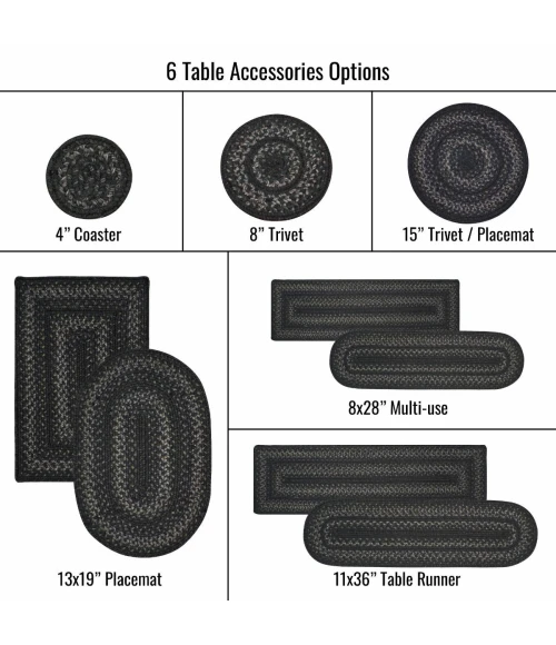 Homespice Decor Jute Braided Accessories Black Jet Black 8in. x 28in. Set of 13 Oval Rug
