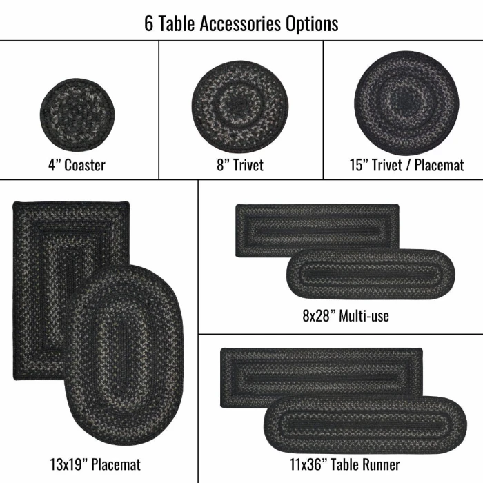 Homespice Decor Jute Braided Accessories Black Jet Black 8in. x 28in. Set of 13 Rect. Rug