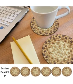 Homespice Decor Jute Braided Accessories Multi Color Cookie Dough 4in. Set of 6 Round Rug