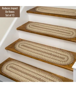 Homespice Decor Jute Braided Accessories Multi Color Cookie Dough 8in. x 28in. Set of 13 Oval Rug
