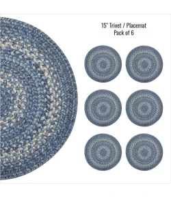 Homespice Decor Jute Braided Accessories Denim Blue 240172PS 15 in. Set of 6 Round Rug