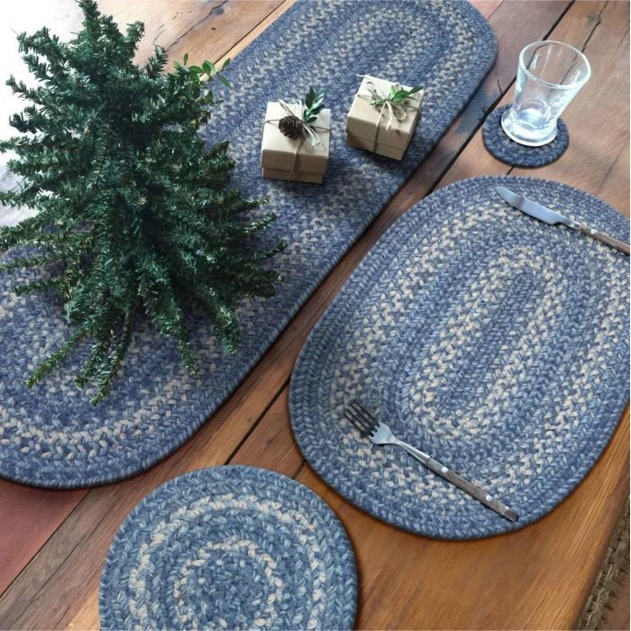 Homespice Decor Jute Braided Accessories Denim Blue 571687 11 in. X 36 in. Oval Rug