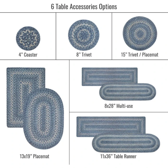 Homespice Decor Jute Braided Accessories Denim Blue 571687 11 in. X 36 in. Oval Rug